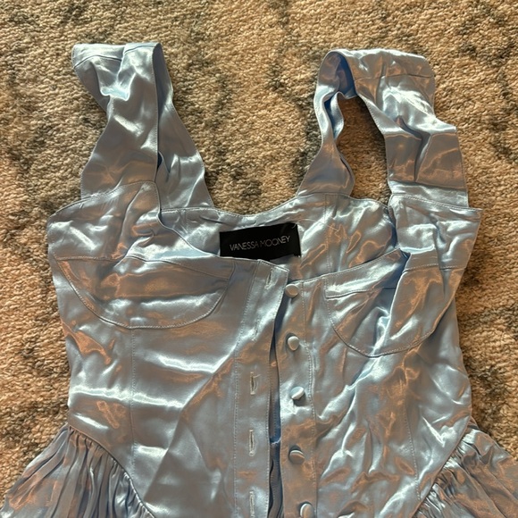 THE ELISABETH ROMPER DRESS - SKY BLUE SATIN - Picture 3 of 6